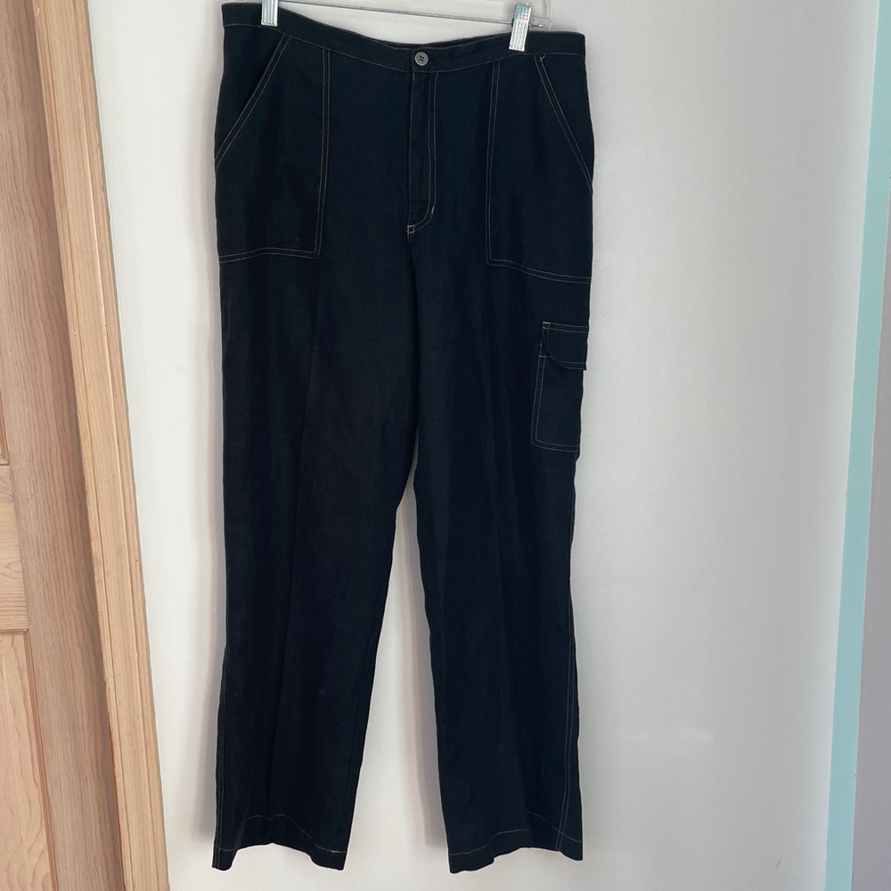 Chicos Womens 100% Linen Pants Black wide leg